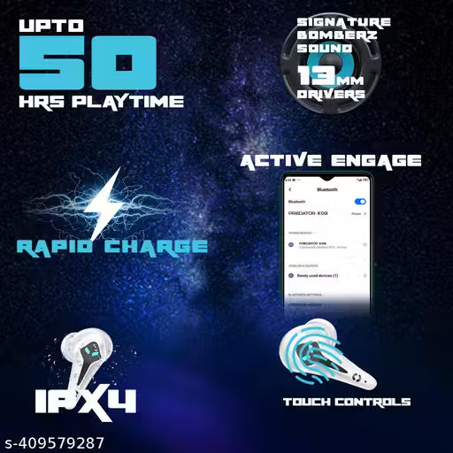 Hoppup Xo3 Gaming Earbuds with 35MS Low Latency, 13MM DRIVERS & 50H PlayTime Bluetooth Headset (White, True Wireless)